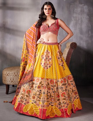 Mustard yellow printed modal lehenga choli