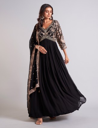 Black georgette anarkali salwar suit for wedding