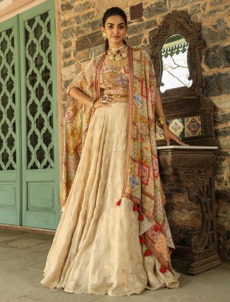 Cream Silk salwar suit with Shrug