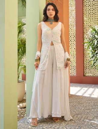 Off-white georgette wedding wear palazzo suit for women