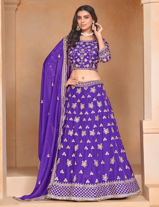 Blue lehenga choli with organza fabric zari sequin detailing