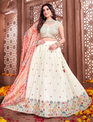 Festive off white lehenga choli with zari threadwork