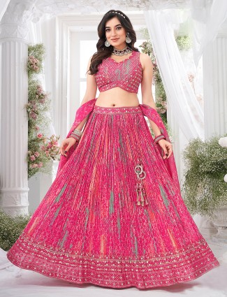 Pink wedding lehenga choli with aabla and zari