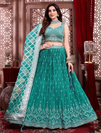 Wedding wear rama blue lehenga choli with dupatta
