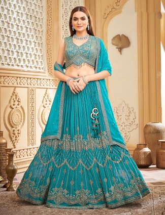 Elegance sky blue lehenga choli with heavy work