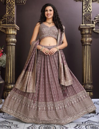 Georgette lavender lehenga choli with heavy embroidery