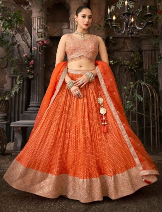 Orange silk lehenga choli with stitched blouse dupatta
