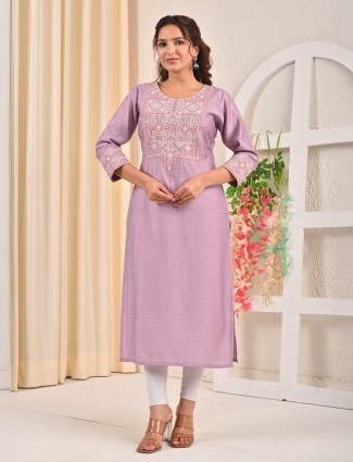 Light purple silk kurti with thread work