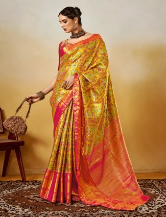 Timeless pastel silk saree with zari work finish
