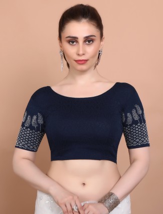 Blue lycra blouse with swarovski embellishment