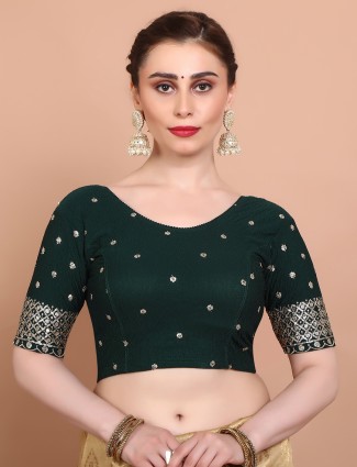 Embroidered green stretchable blouse in lycra