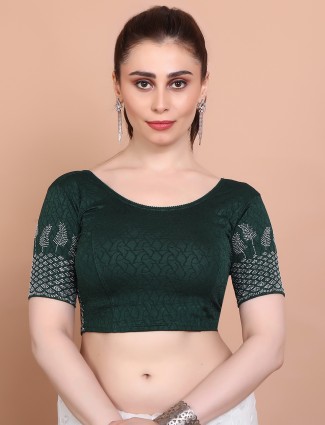 Green solid lycra stretchable blouse