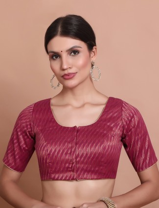 Pink brocade blouse in classic round neck
