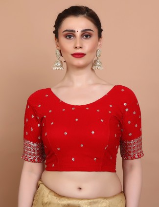 Red stretchable lycra blouse with sequin detailing