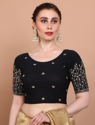 Black embroidered stretchable blouse in lycra