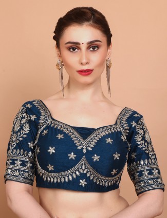 Blue silk sweetheart beck ready made blouse