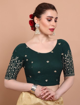 Green lycra blouse with intricate embroidery