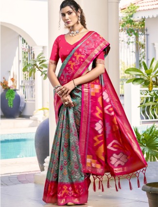 Grey silk saree with unstitched blouse
