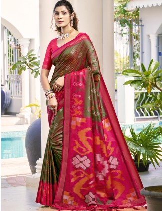 Printed olive silk drape for occasions