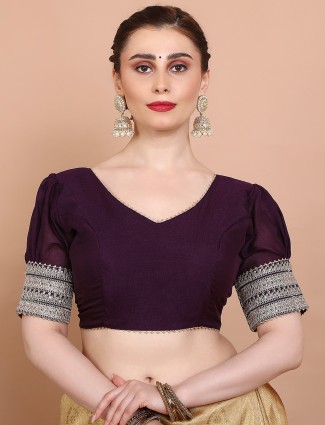 Purple silk blouse with elegant V neckline