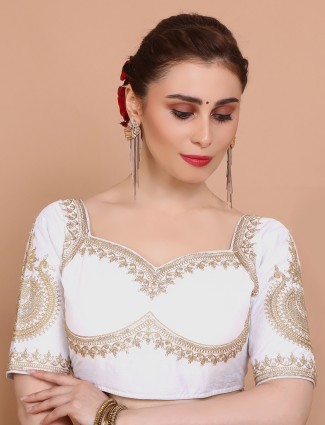 White silk ready made blouse sweetheart neck