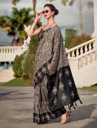 Malmal silk saree in black and beige