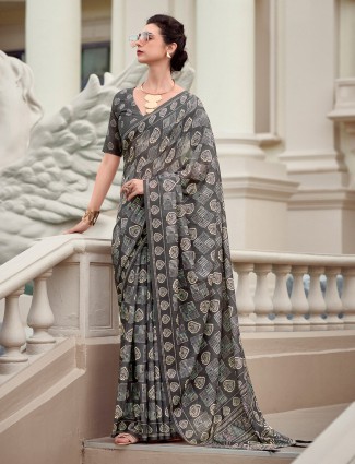 Elegant black malmal silk saree