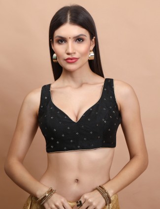 Black silk sweetheart neck zari work blouse