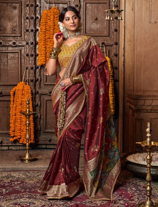 Brown silk wedding celebration saree