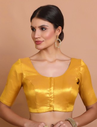 Dark gold tissue silk round neck ready made blouse