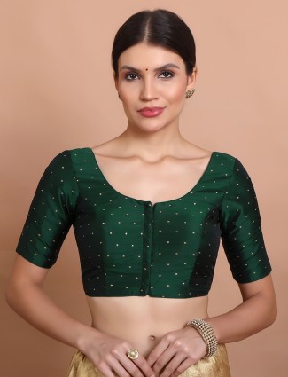 Green silk zari weaving round neck blouse