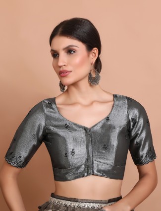 Grey tissue silk sweetheart neck blouse