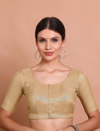 Light gold tissue silk round neck ready made blouse