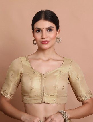 Light gold tissue silk sweetheart neck blouse