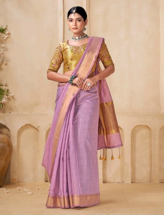 Lilac purple viscose saree for special festivities