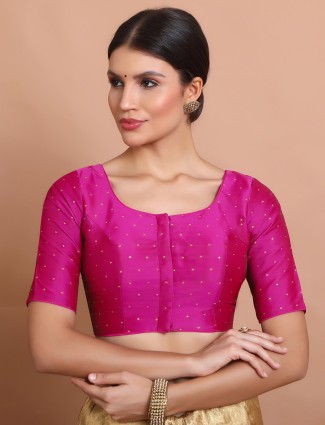 Pink silk zari weaving round neck ready made blouse
