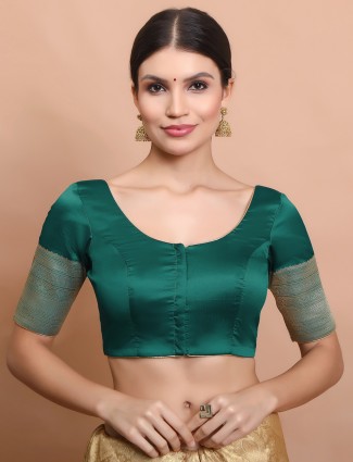 Rama green silk zari weaving round neck blouse