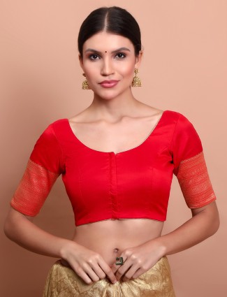 Red silk zari weaving ready made  blouse with  blouse
