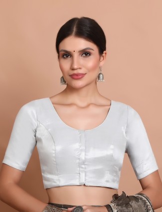 Silver tissue silk round neck festive ready made blouse