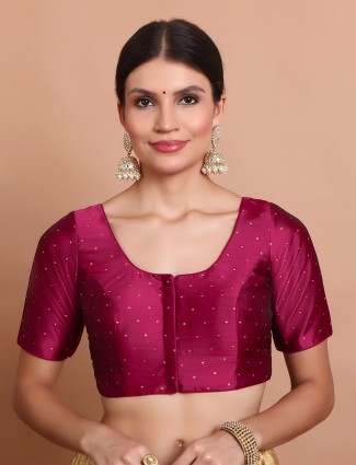 Wine silk zari weaving ready made blouse with round neck