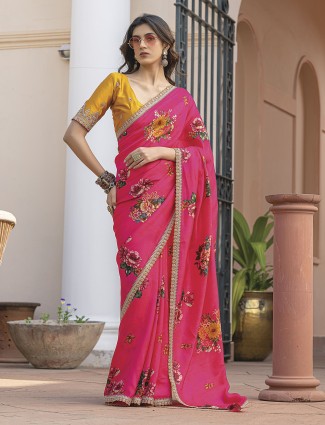 Deep pink saree in viscose dola silk
