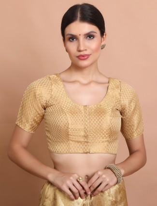 Gold brocade zari weaving half sleeve blouse