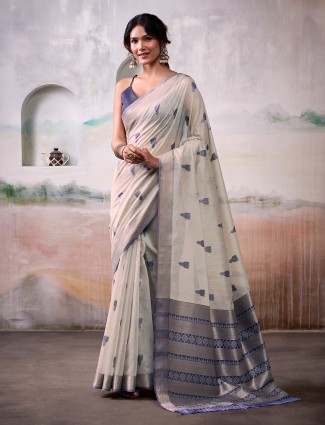 Grey festive wear saree in cotton