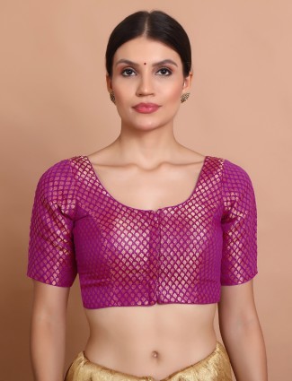 Magenta brocade zari weaving half sleeve blouse