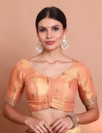 Peach tissue silk sweetheart neck blouse