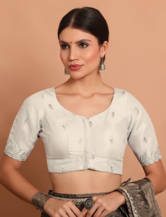 Silver tissue silk sweetheart neck blouse