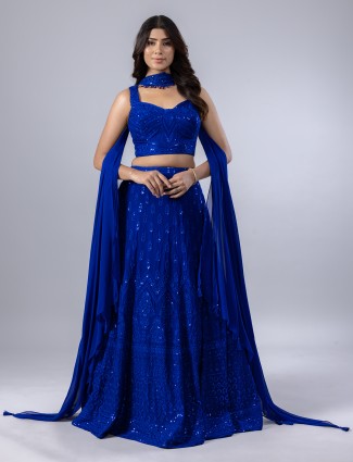 Blue georgette lehenga choli for wedding occasions