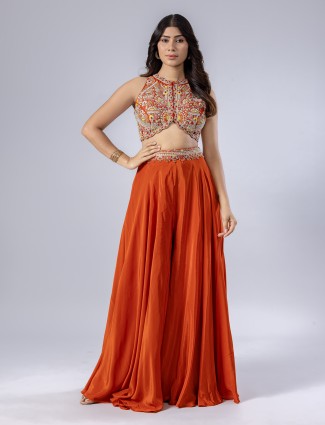 Orange georgette palazzo suit for women
