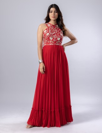Red soft georgette palazzo suit
