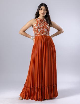 Rust red silk palazzo suit for women